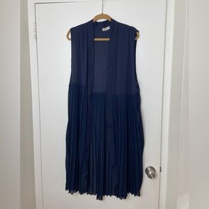 Free People Navy Blue Long Sheer Pleated Vest